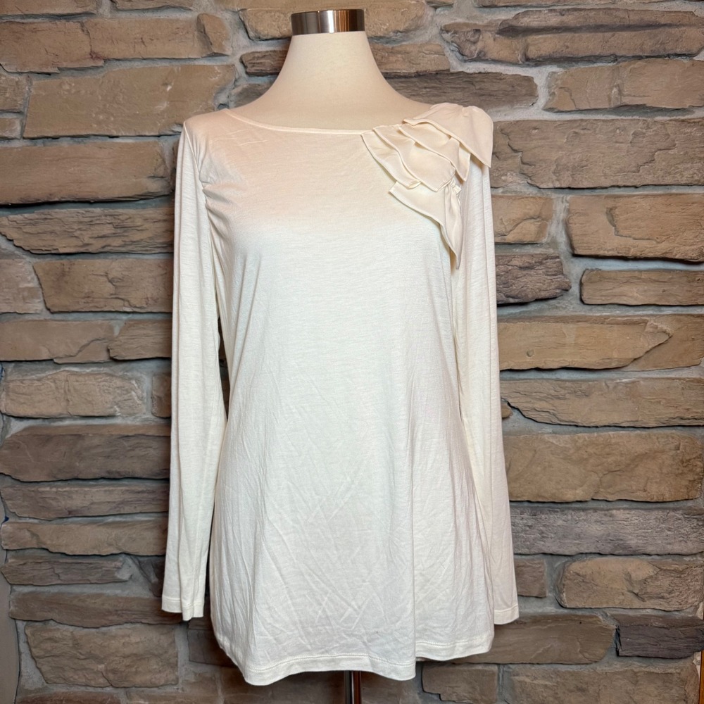 Banana Republic Cream Long Sleeve Top with Ruffle Detail Size L